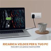 TECHMADE CARICATORE RAPIDO GaN 3PORTE (2 USB-C+1 USB-A) 65 WATT