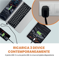 TECHMADE CARICATORE RAPIDO GaN 3PORTE (2 USB-C+1 USB-A) 65 WATT