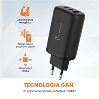 TECHMADE CARICATORE RAPIDO GaN 3PORTE (2 USB-C+1 USB-A) 65 WATT