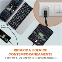 TECHMADE CARICATORE RAPIDO GaN 3PORTE (2 USB-C+1 USB-A) 65 WATT