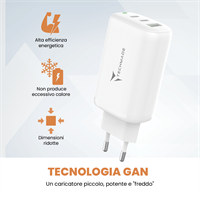 TECHMADE CARICATORE RAPIDO GaN 3PORTE (2 USB-C+1 USB-A) 65 WATT