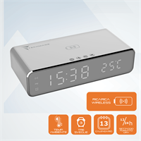 TECHMADE SVEGLIA DIGITALE CON RICARICA WIRELESS 15WATT SILVER