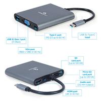 TECHMADE GEMBIRD ADATTATORE USB TYPE-C 6-IN-1 MULTI PORTA