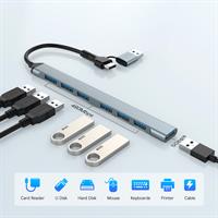 TECHMADE GEMBIRD HUB USB 7P (1X 3.2 + 6X 2.0), A/C, ARGENTO