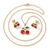 CHERRY Orecchini + Collana Gold | Stainless Steel 304 + Smalto